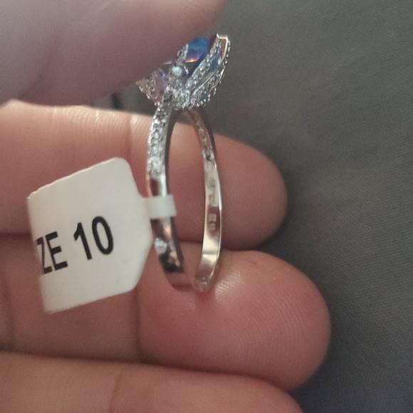 STERLING SILVER BLUE OPAL RING - Picture 4 of 5